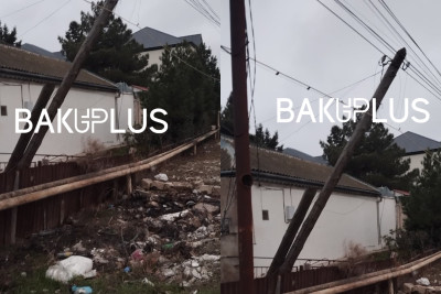 Masazırda elektrik dirəyi aşıb