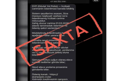 DYP saxta SMS bildirişlərlə bağlı vətəndaşlara müraciət etdi