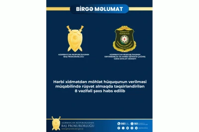 Rüşvət almaqda təqsirləndirilən 8 vəzifəli şəxs həbs edilib