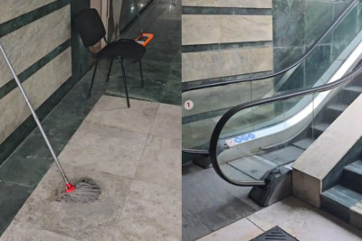 Döşəməni təmizlədikləri bez ilə eskalatorun tutacaqlarını SİLDİLƏR