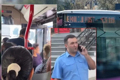 Sürücü sərnişindən küsdü, avtobusu sürməkdən imtina etdi - VİDEO